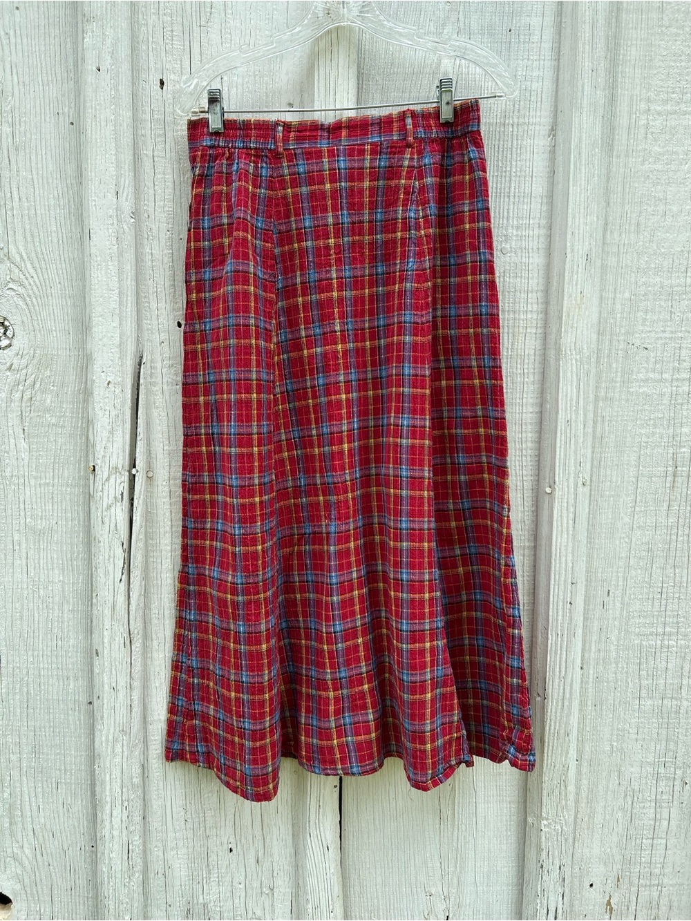 Russ Red Plaid A-Line Skirt with Blue and Yellow Accents size 14. Summer picnic